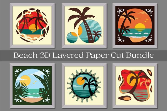Beach Sunset 3D Paper Cut Bundle