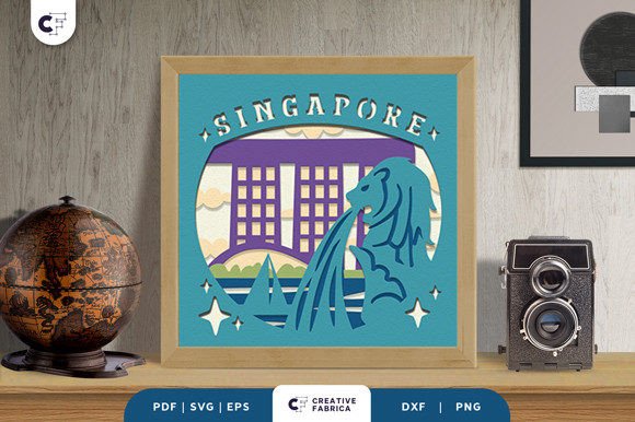 Capturing the Lion City: The Art of Singapore 3D Shadow Box Paper Cut SVG