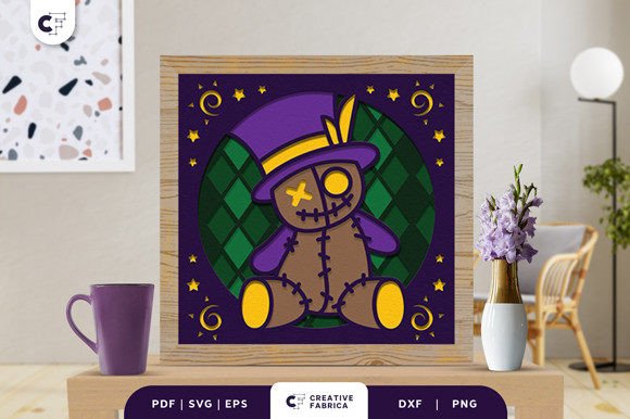 Cute Mardi Gras Voodoo Dolls 3D Light Box SVG