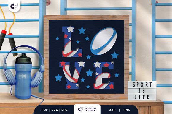 Elevating Sports Decor: The Artistry of the Rugby LOVE 3D Shadow Box SVG