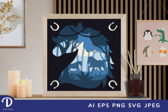 Horses in Horse Head Frame 3D Shadow Box Guide
