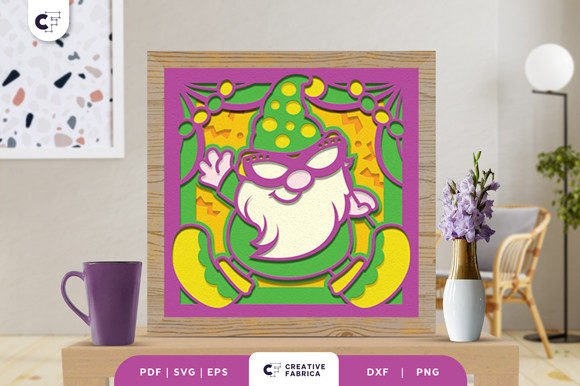 Mardi Gras Gnome 3D Shadow Box Papercut