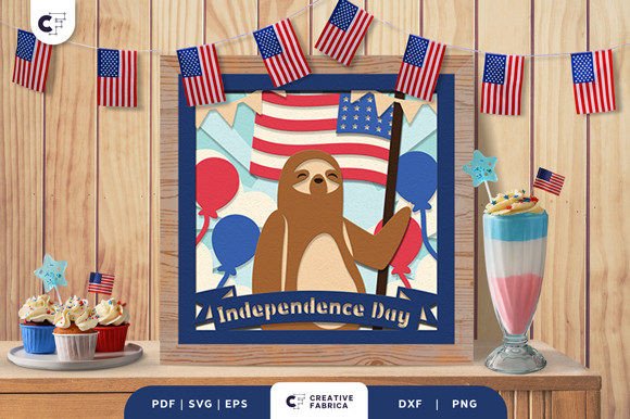 Patriotic Sloth 3D Shadow Box Paper Cut Guide