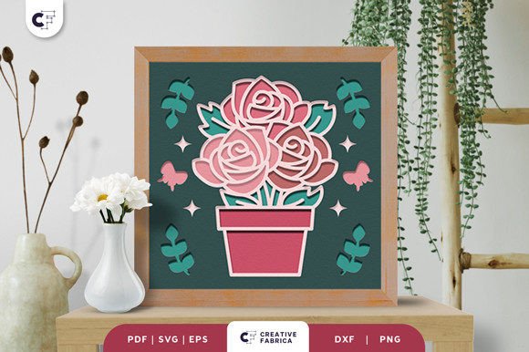 Potted Rose 3D Shadow Box SVG Design Guide