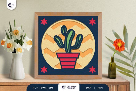 Strategic Deployment of the Cactus Plant in a Pot 3D Shadow Box SVG for Brand and Space Optimization